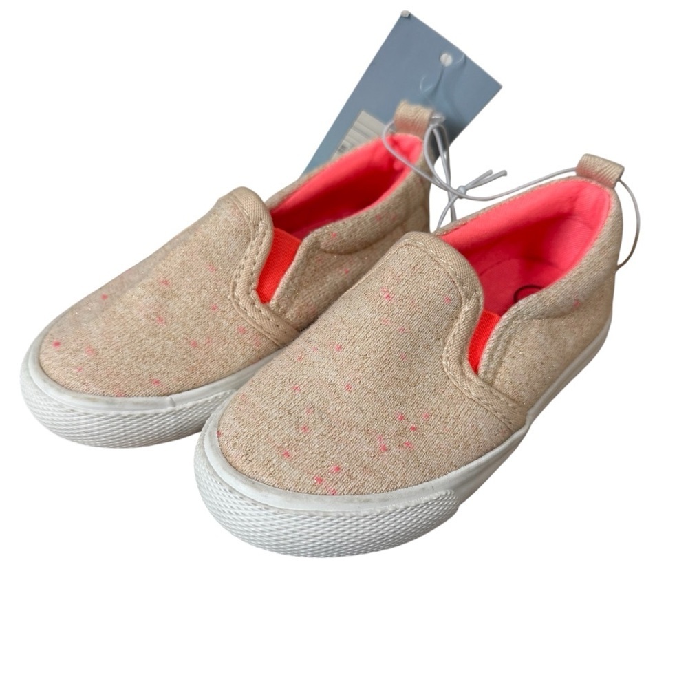 Cat & Jack Toddler Girls Size 6 Pink Gold Knit Slip On Sneakers Shoe Elastic